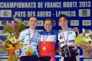 French RR Championship podium from left: Amelie Rivat, Elise Delzenne and Aude Biannic (photo courtesy of AFP Photo) 